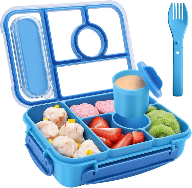 Amathley Bento Box Adult Lunch Box Kids,Lunch Containers for Adults/Kids/Toddler,5 Compartments Bento Lunch Box with Sauce Vontainers,Microwave & Dishwasher & Freezer Safe,BPA-Free(Blue) - Image 1